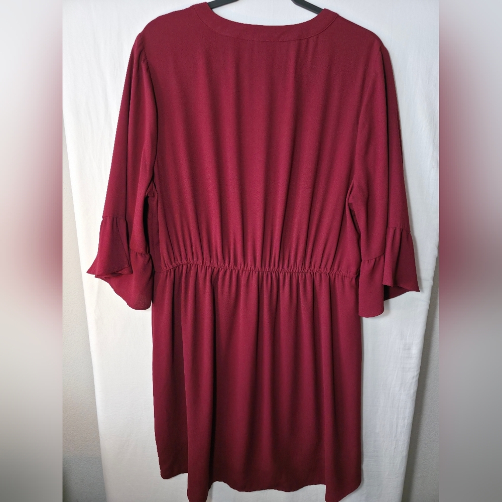 Maurices Maroon Bell Sleeve Dress V-Neck Tie Waist Boho Cottagecore O Plus - Picture 8 of 10